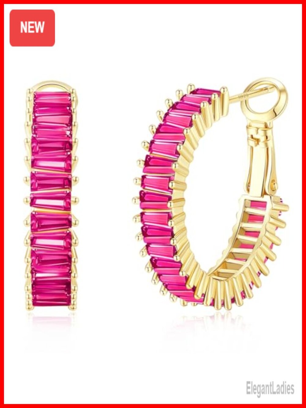 14K Gold Plated Cubic Zirconia Hoop Earrings Hypoallergenic 25mm